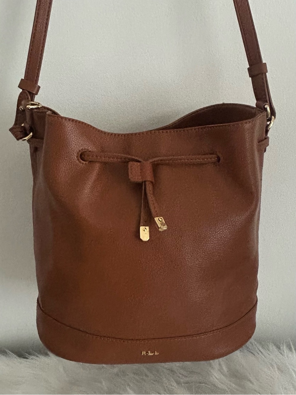 Ralph Lauren Chestnut Brown Leather Drawstring Bucket Shoulder Bag - Picture 5 of 11
